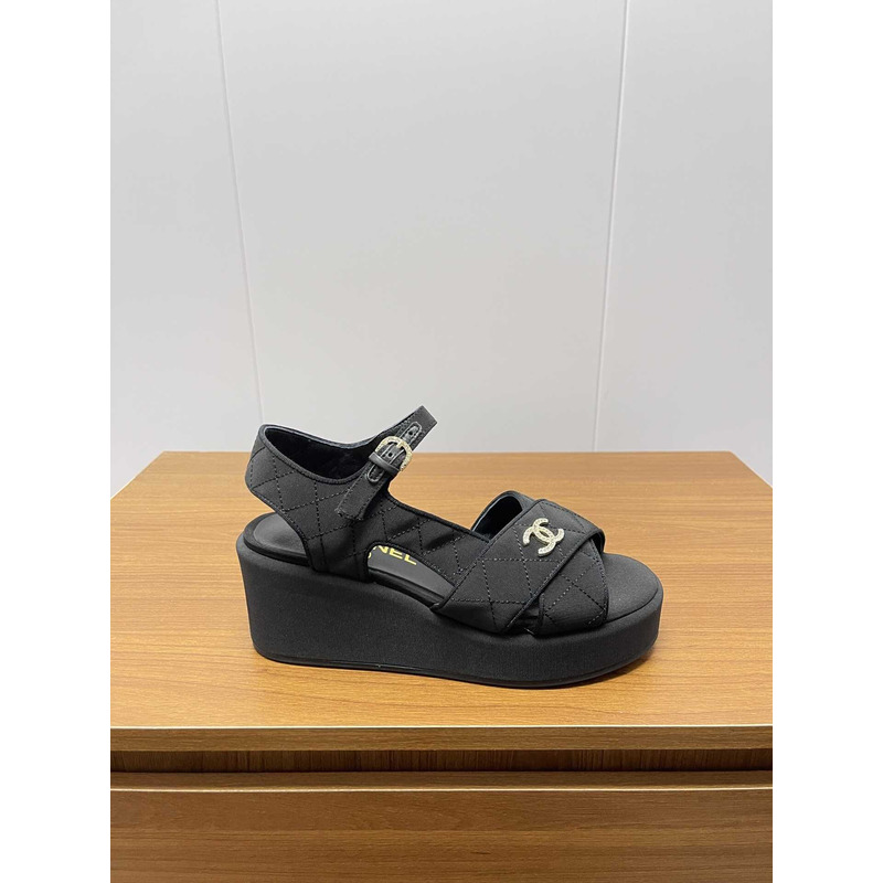 Ch*el open toe platform casual style leather party style black