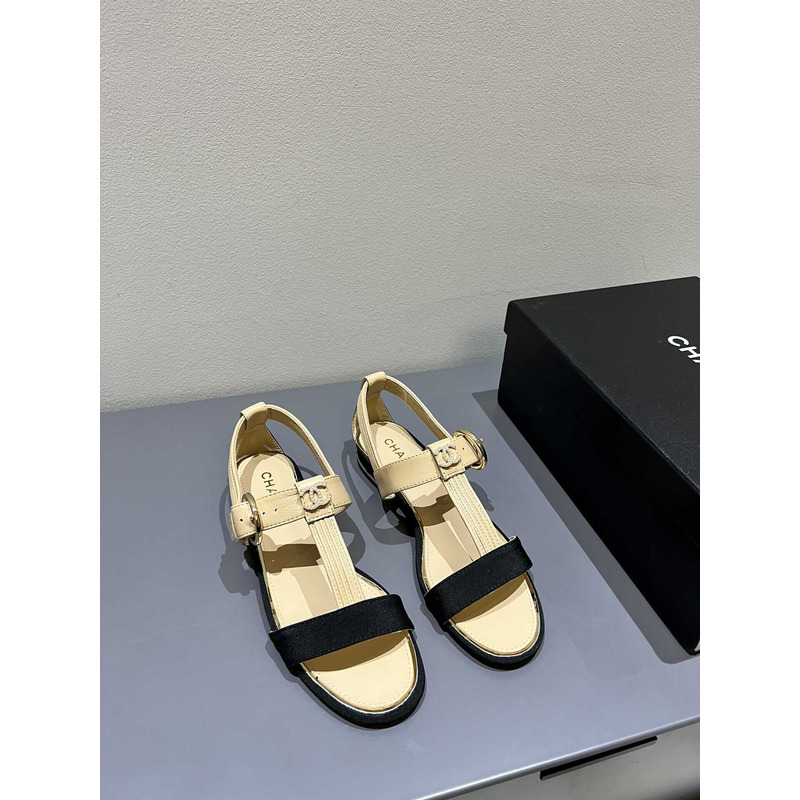 Ch*el beige and black cg sandals