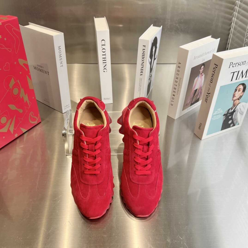 Ch**an louboutin loubishark suede sneakers red