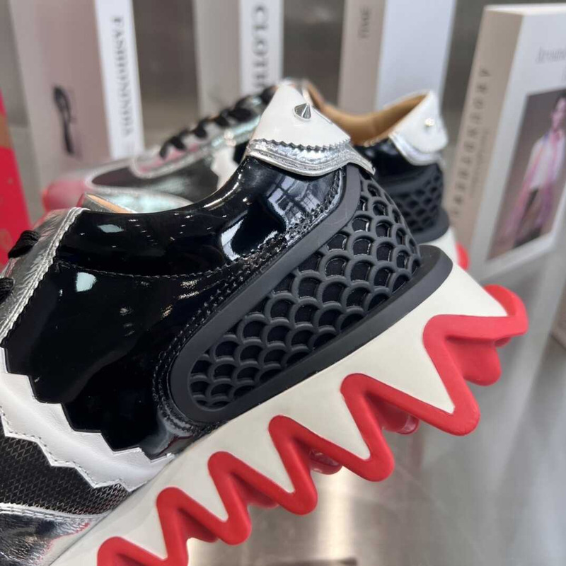 Ch**an louboutin loubishark silver black sneakers