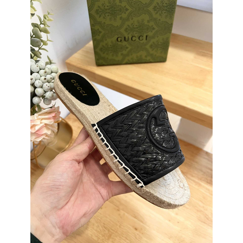 G*u*i pilar gg matelasse espadrille slide sandal black