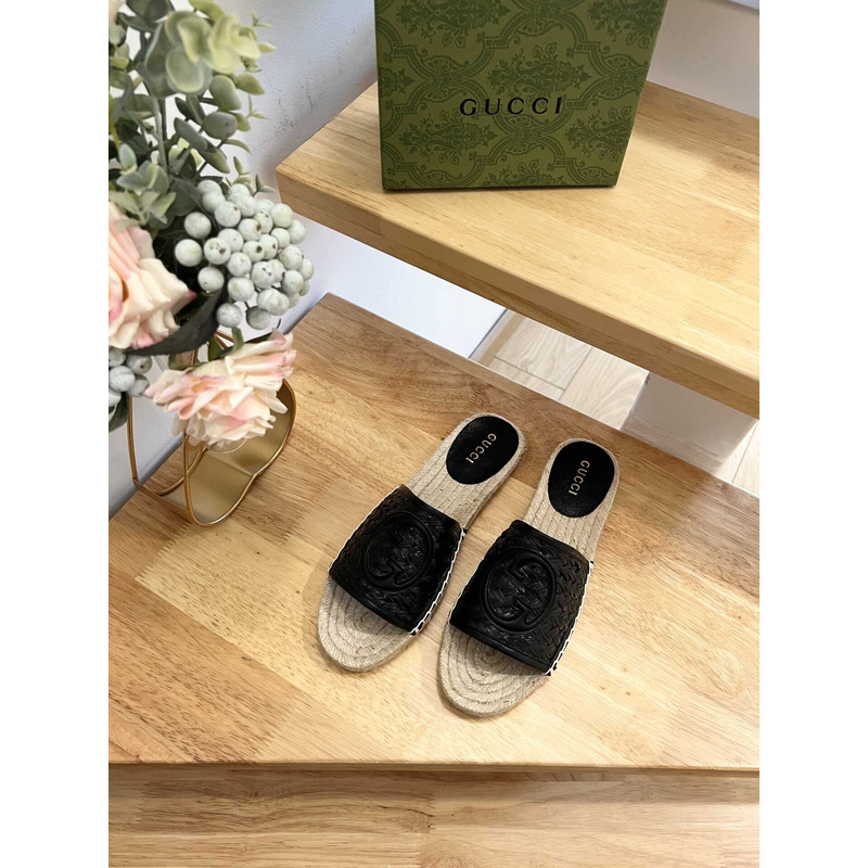 G*u*i pilar gg matelasse espadrille slide sandal black