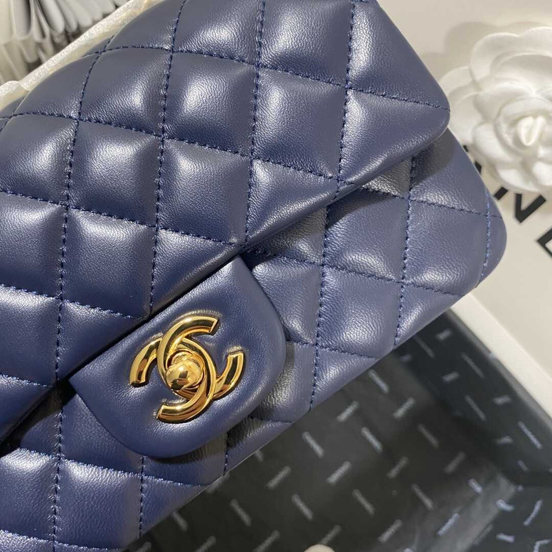 ch*el rectangular flap quilted Di*m*nd mini navy blue
