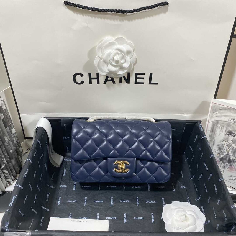 ch*el rectangular flap quilted Di*m*nd mini navy blue