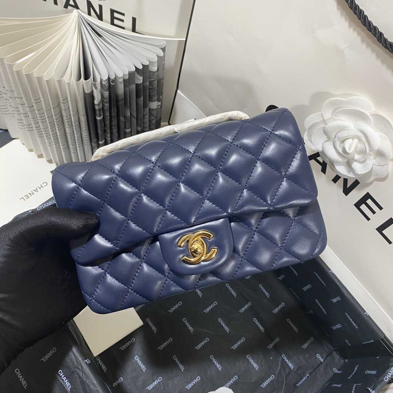 ch*el rectangular flap quilted Di*m*nd mini navy blue