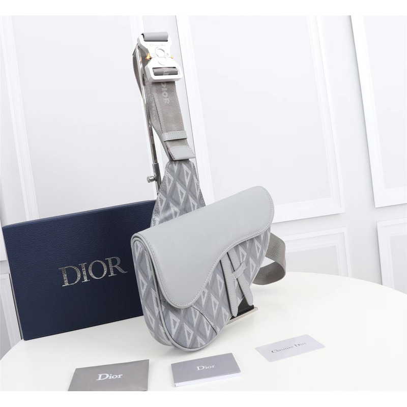 d*or essentials  saddle bag d*or gray cd Di*m*nd canvas and smooth calfskin