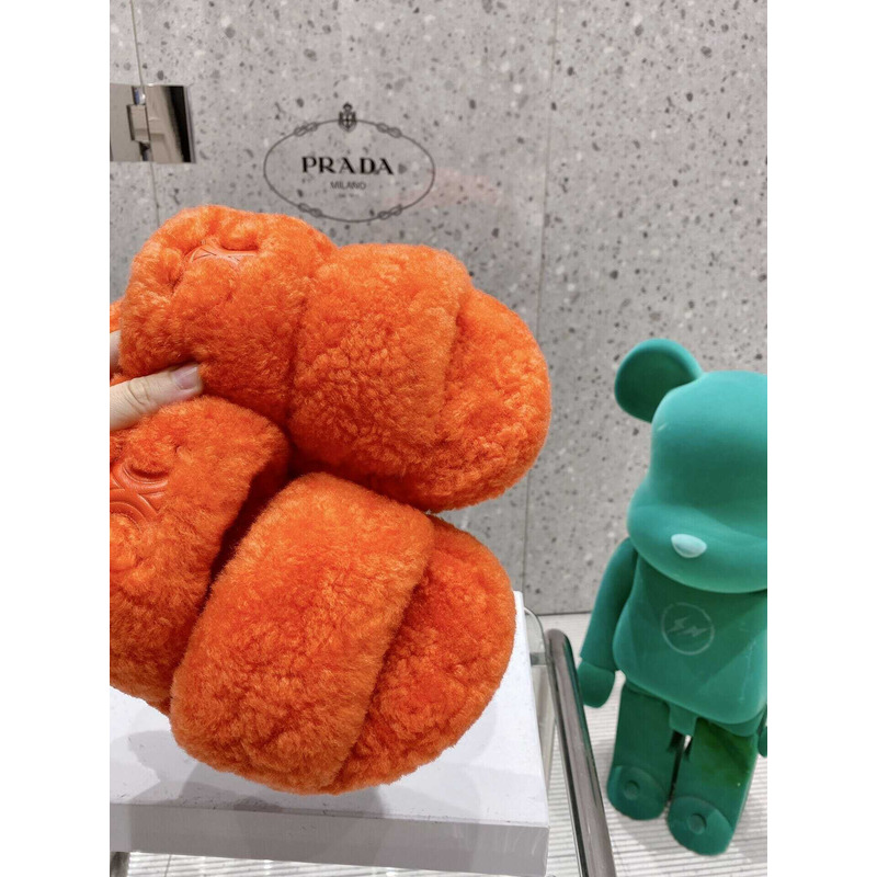 Ce**e open toe platform rubber sole casual style unisex faux fur orange