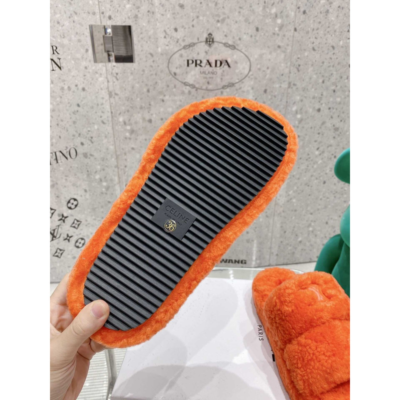 Ce**e open toe platform rubber sole casual style unisex faux fur orange