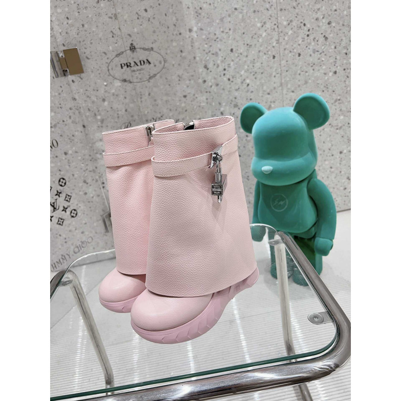 Givenchy Shark Lock Biker Ankle Boots In Grained Leather Pink