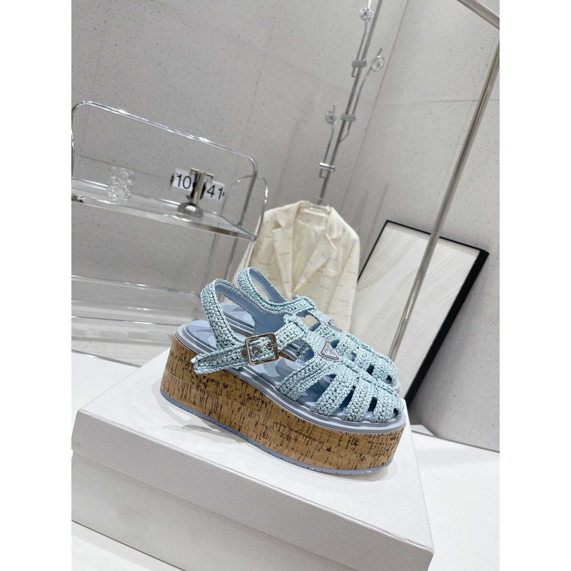 Pra*a  raffia wedge sandals light blue