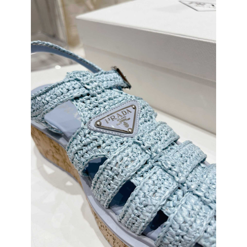 Pra*a  raffia wedge sandals light blue