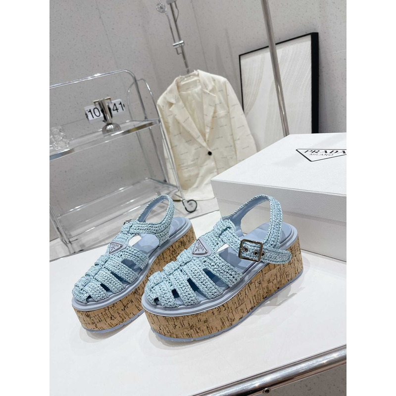 Pra*a  raffia wedge sandals light blue