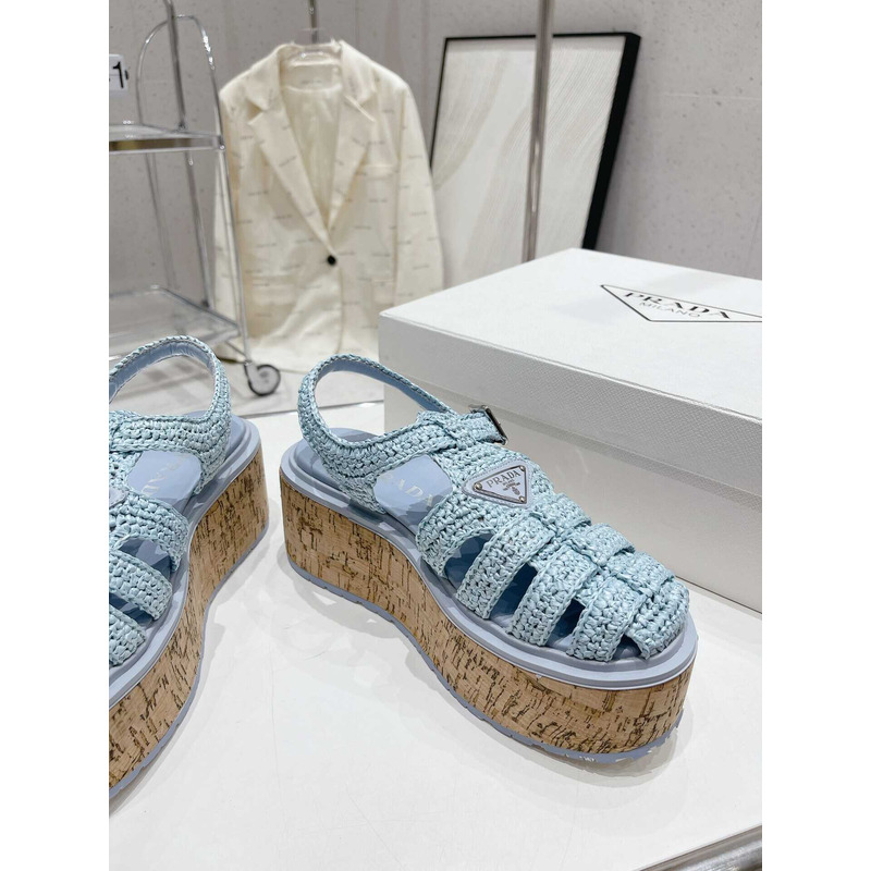 Pra*a  raffia wedge sandals light blue