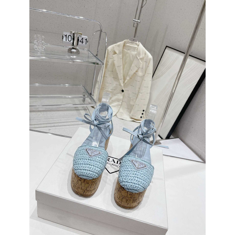 Pra*a raffia wedge sandals blue