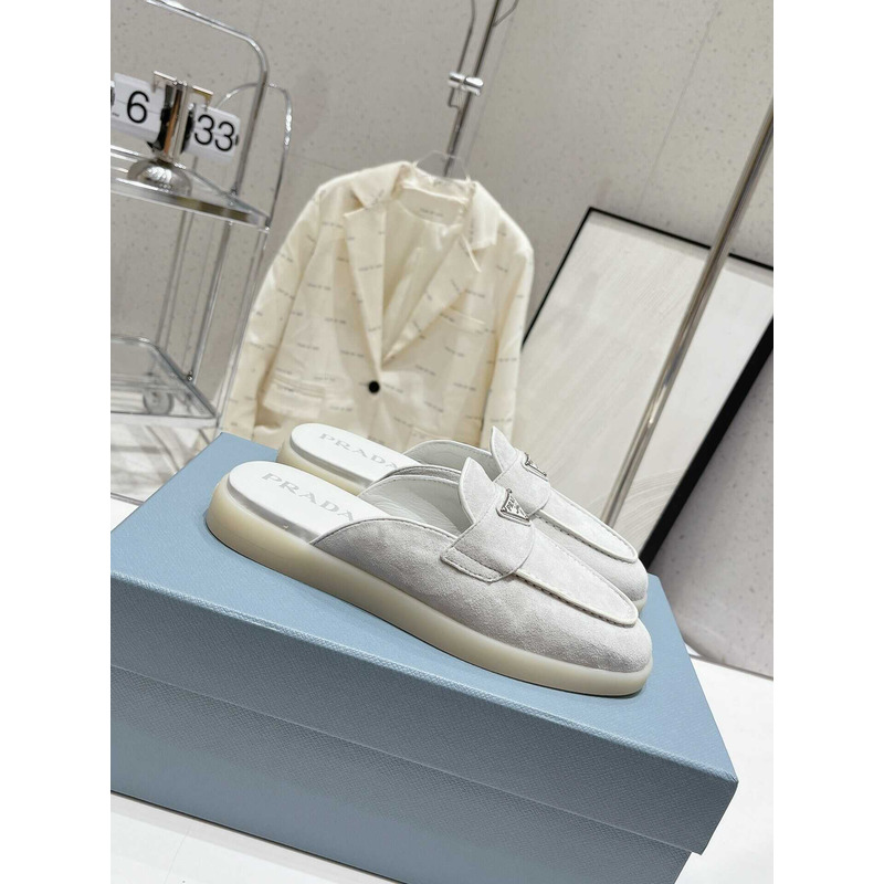 Pra*a leather mule sandals gray