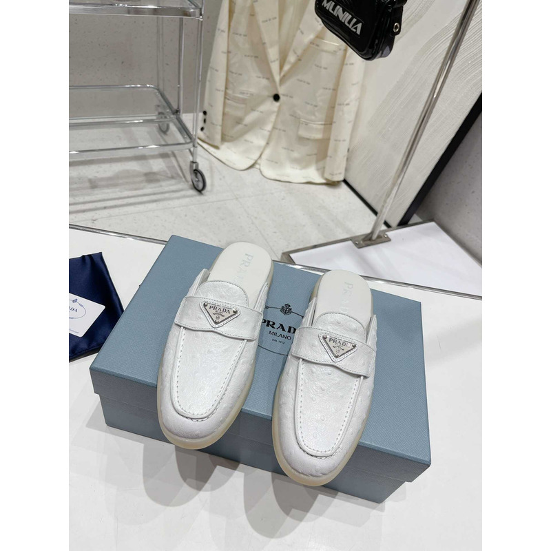 Pra*a leather mule sandals white