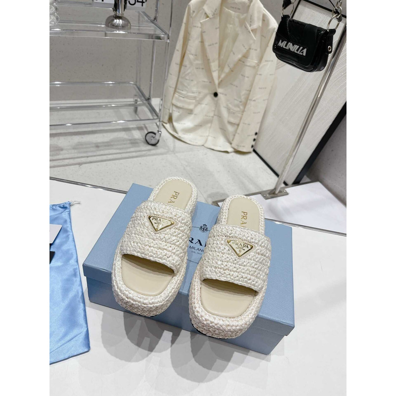 Pra*a woven platform sandals white