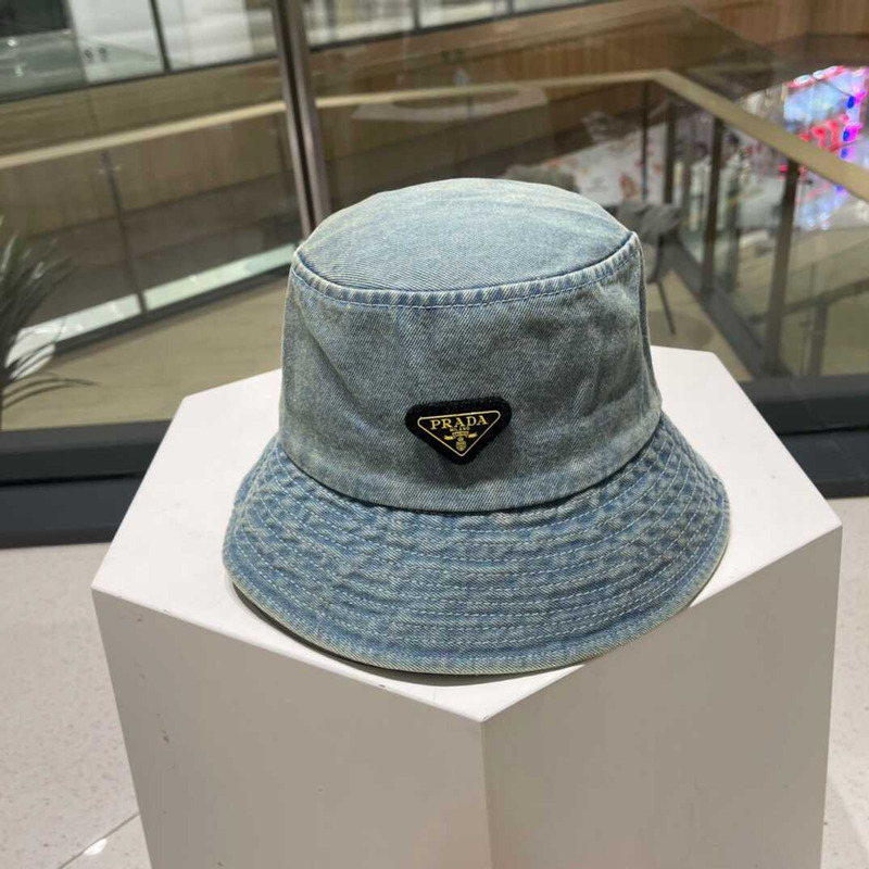 Pra*a denim bucket hat with logo light blue