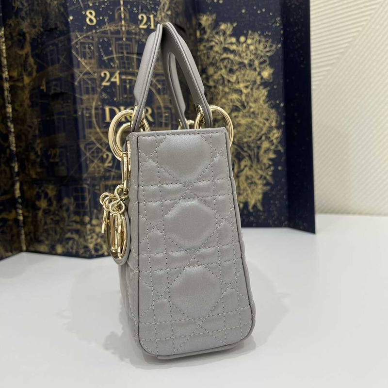 D*or metallic grey cannage leather mini lady D*or tote