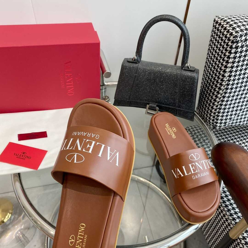 Valentino Logo Rubber Slides Brown