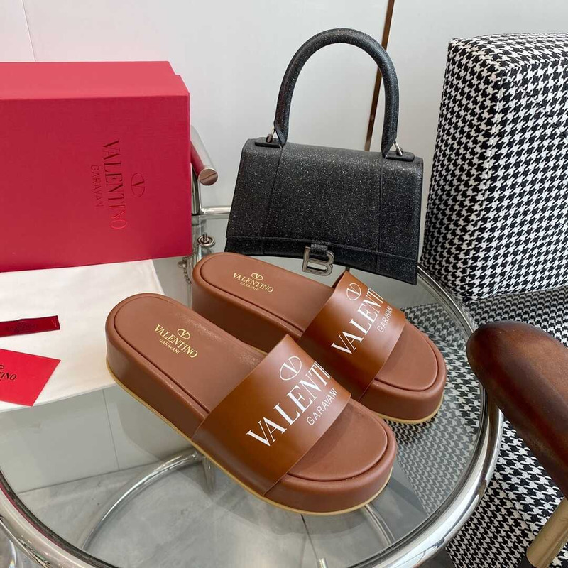 Valentino Logo Rubber Slides Brown