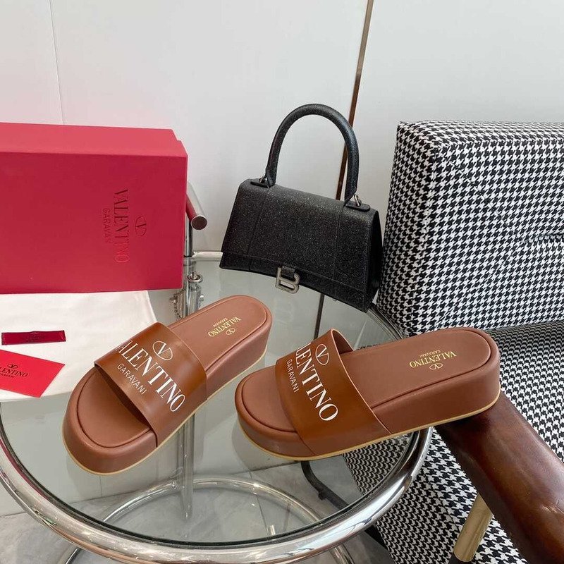 Valentino Logo Rubber Slides Brown