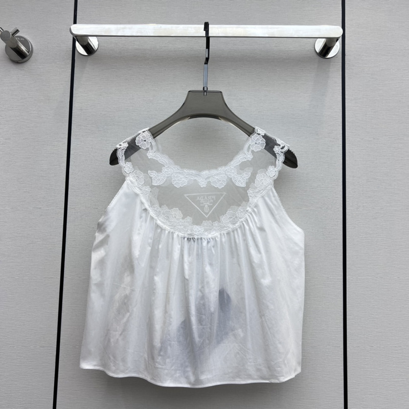 Pra*a lace patchwork sleeveless top white