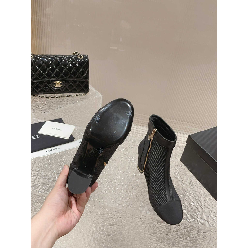 Ch*el chunky heel zipper martin boots black