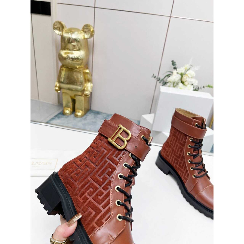 Balmain Ranger Romy Jacquard Booties Caramel