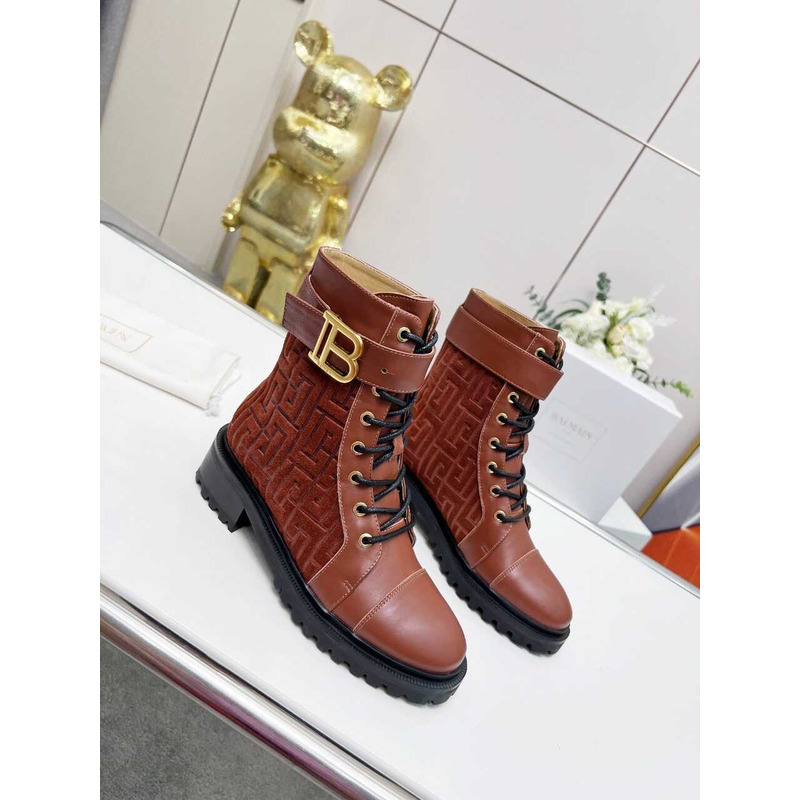 Balmain Ranger Romy Jacquard Booties Caramel