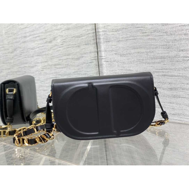 D*or cd signature bag with strap cd-embossed box calfskin black