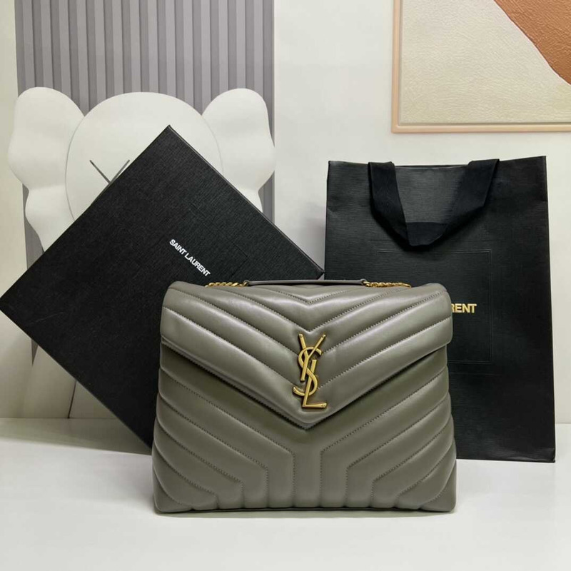 Saint Laurent Loulou Medium Bag In Quilted Leather Green