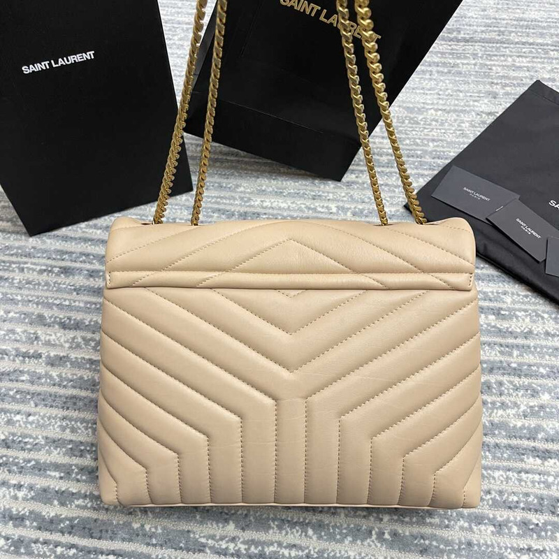 Saint Laurent Loulou Medium Bag In Quilted Leather Dark Beige