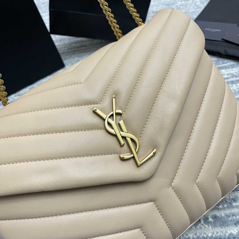 Saint Laurent Loulou Medium Bag In Quilted Leather Dark Beige
