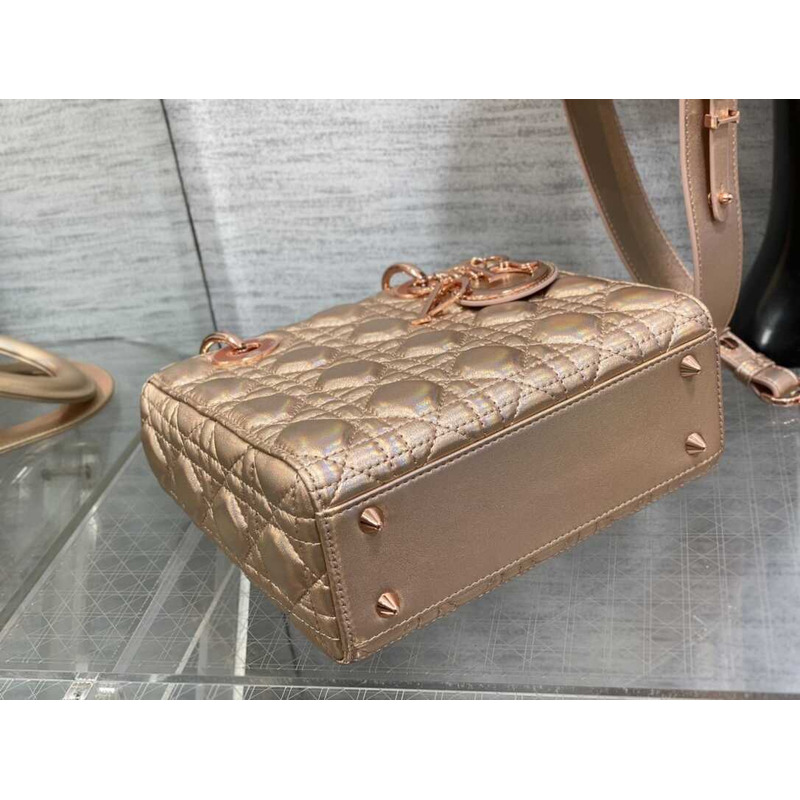 D*or small lady D*or bag lambskin rose gold