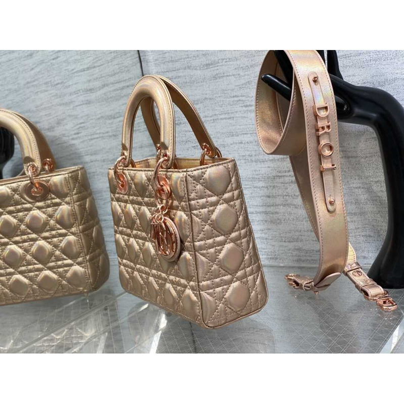D*or small lady D*or bag lambskin rose gold