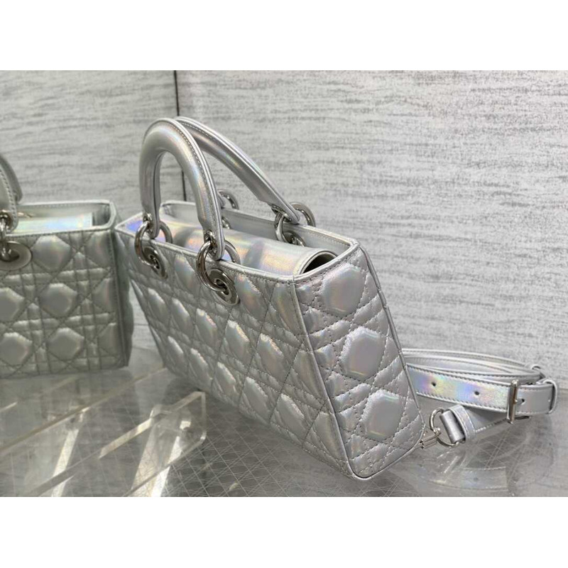 D*or medium lady d-joy bag lambskin silver