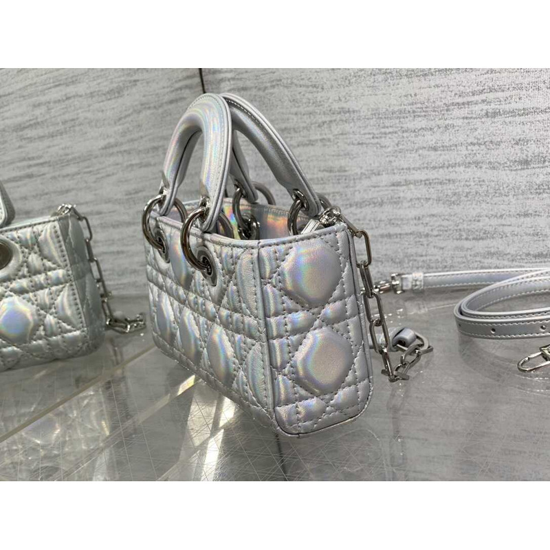 D*or micro lady d-joy bag lambskin silver