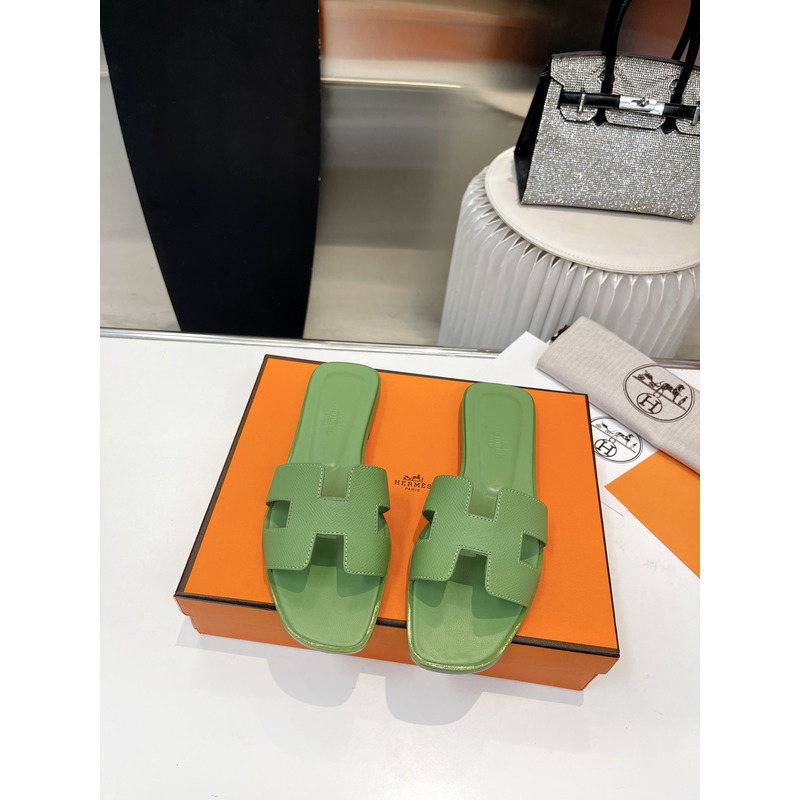 H**mes oran sandal vert pomme epsom calfskin leather green