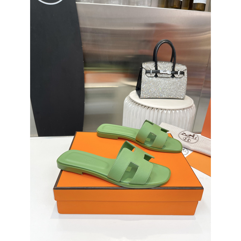 H**mes oran sandal vert pomme epsom calfskin leather green