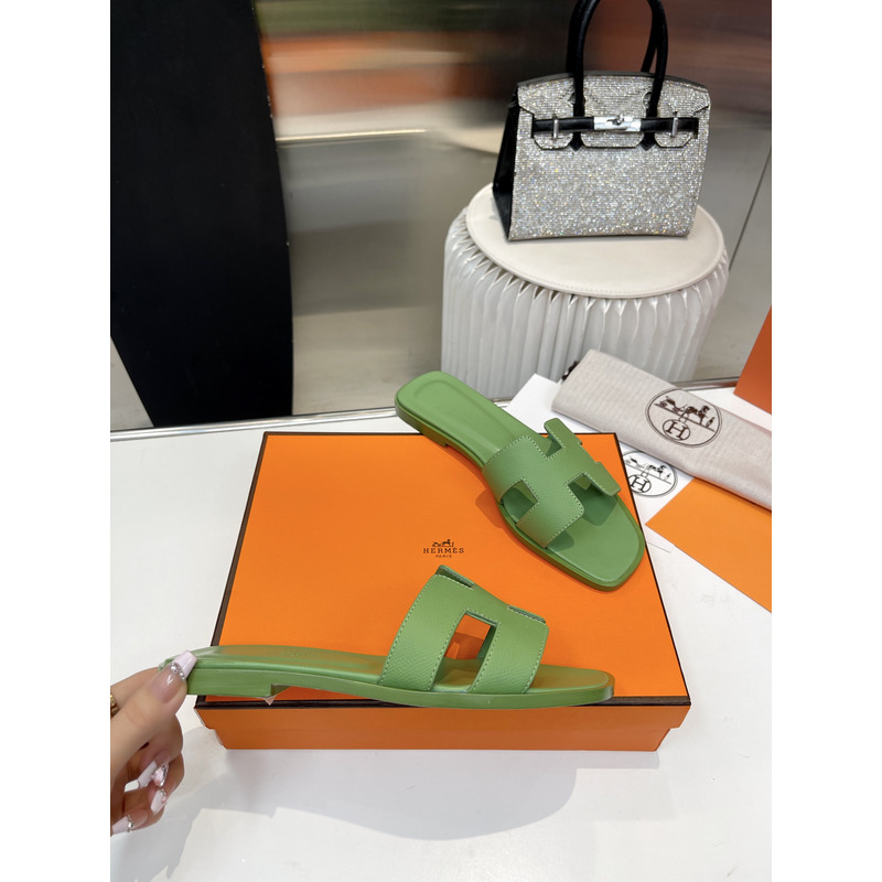 H**mes oran sandal vert pomme epsom calfskin leather green