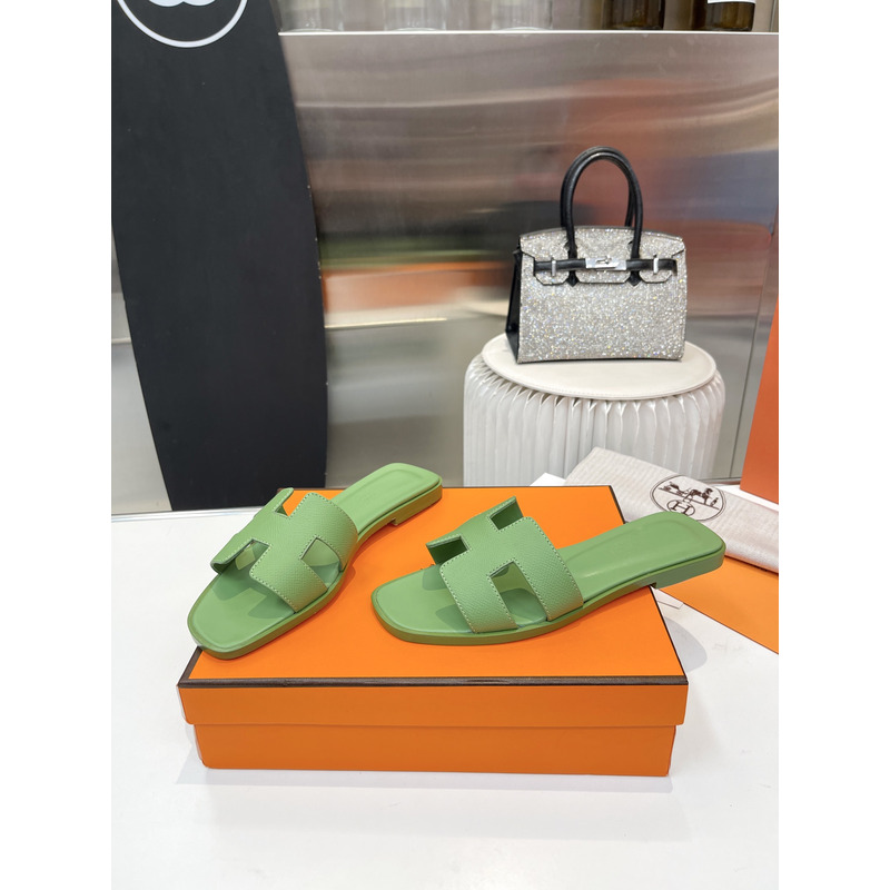 H**mes oran sandal vert pomme epsom calfskin leather green