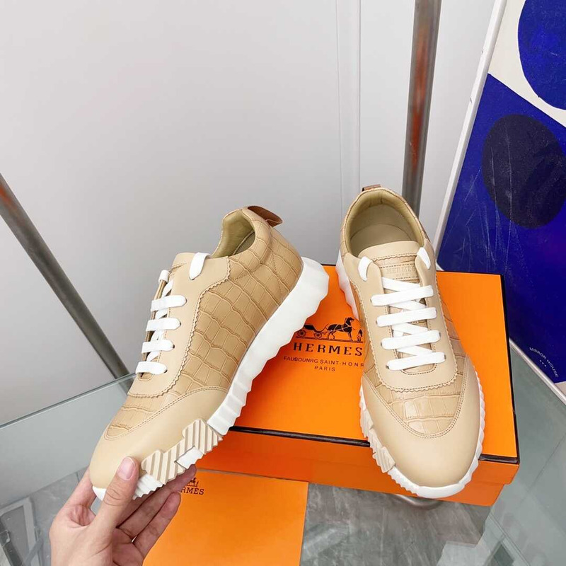 H**mes crocodile low trainer dark beige