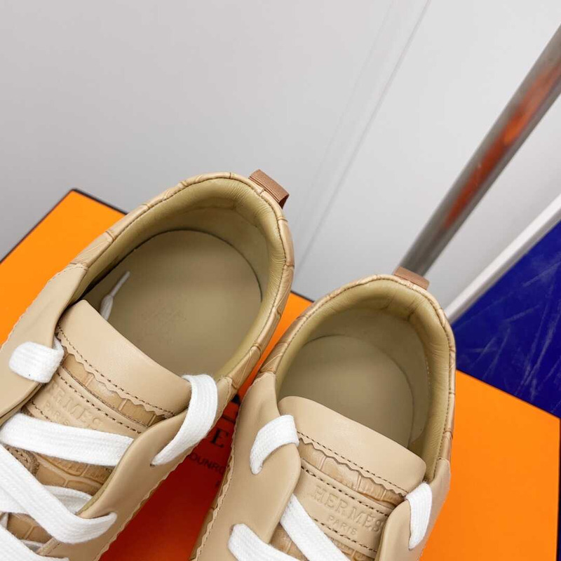 H**mes crocodile low trainer dark beige