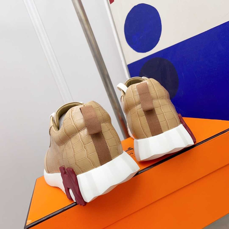 H**mes crocodile low trainer dark beige