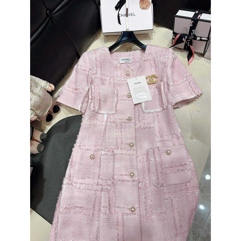 Ch*el tweed dress pink