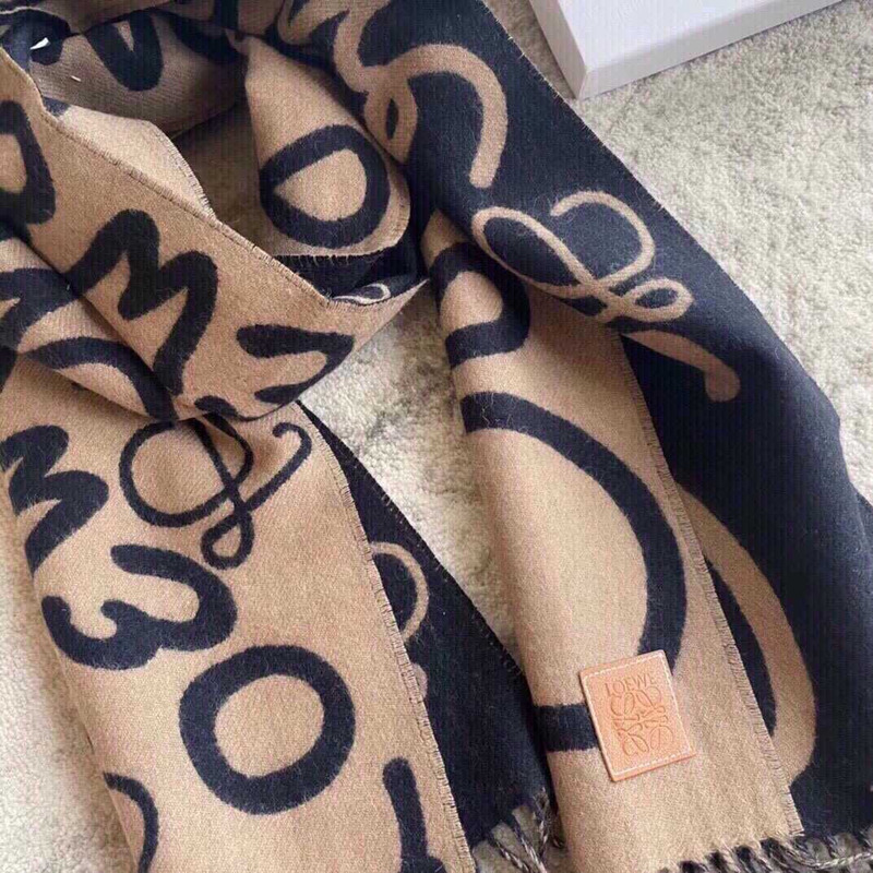Loewe Luo Yiwei Unisex Graffiti Double-sided Scarf  Brown And Black