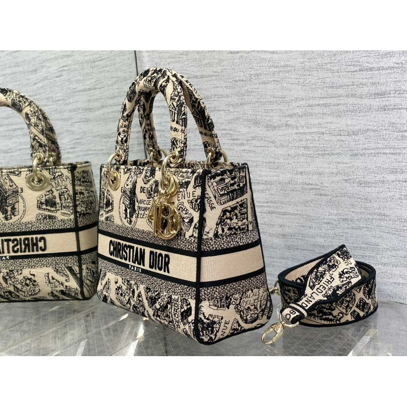 D*or lady D*or d-lite handbag medium beige and black