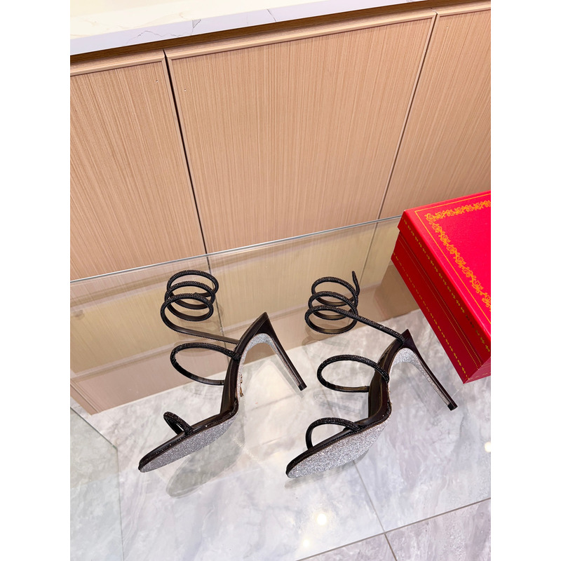 Rene Caovilla Cleo Crystal Sandals  95mm Black