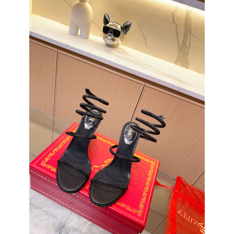 Rene Caovilla Cleo Crystal Sandals  95mm Black